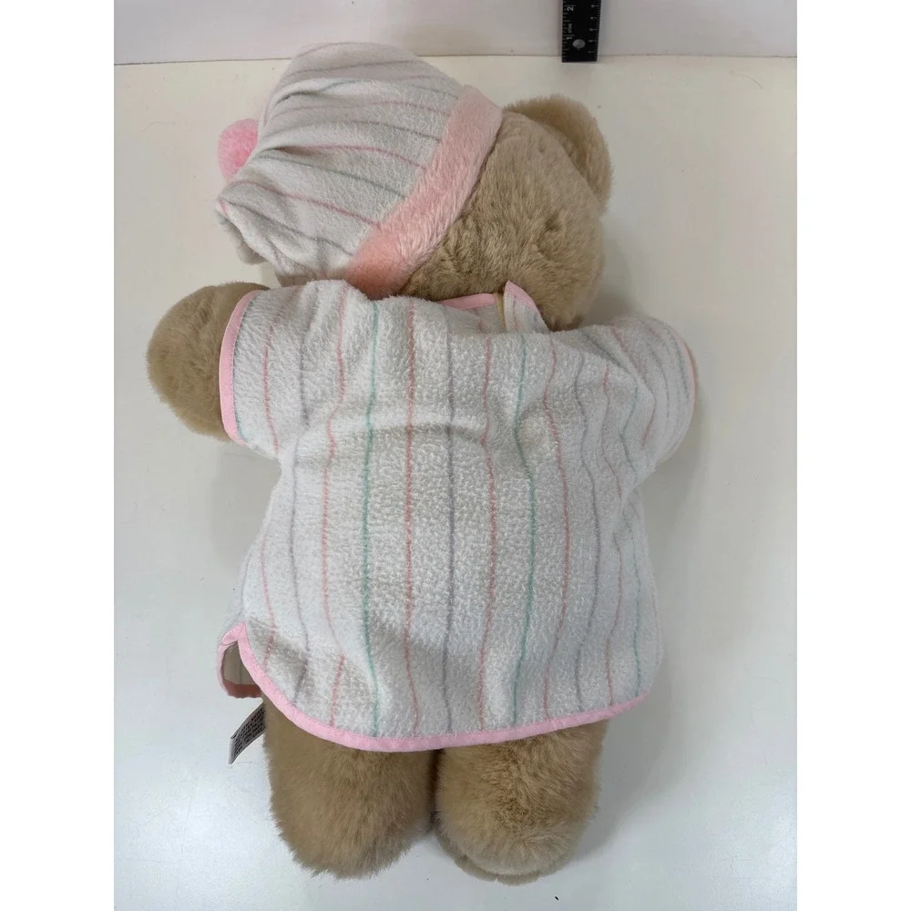 VTG 1986 Chosun Heart to Heart Bear Plush 18in Striped Nightgown PJs Hat TESTED